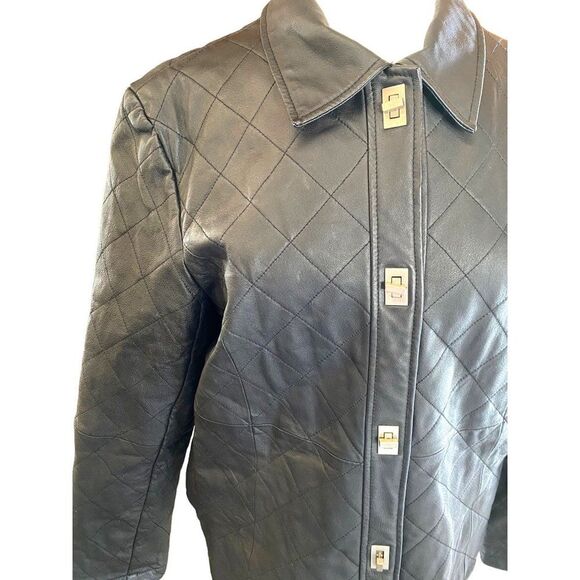 Vintage Dialogue QVC Style Diamond Stitch Black Leather Jacket Women’s M - Picture 12 of 15